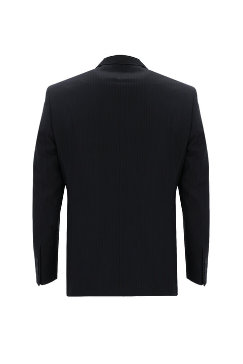 Black and Navy Blue 7 Drop Slim Fit Striped Suit