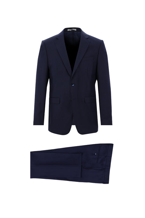 Light Navy Blue 7 Drop Slim Fit Striped Suit