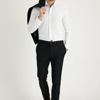 Siyah 7 Drop Super Slim Fit Eksra Dar Kesim Çizgili Kruvaze Takım Elbise