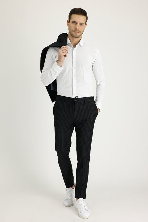 Siyah 7 Drop Super Slim Fit Eksra Dar Kesim Çizgili Kruvaze Takım Elbise