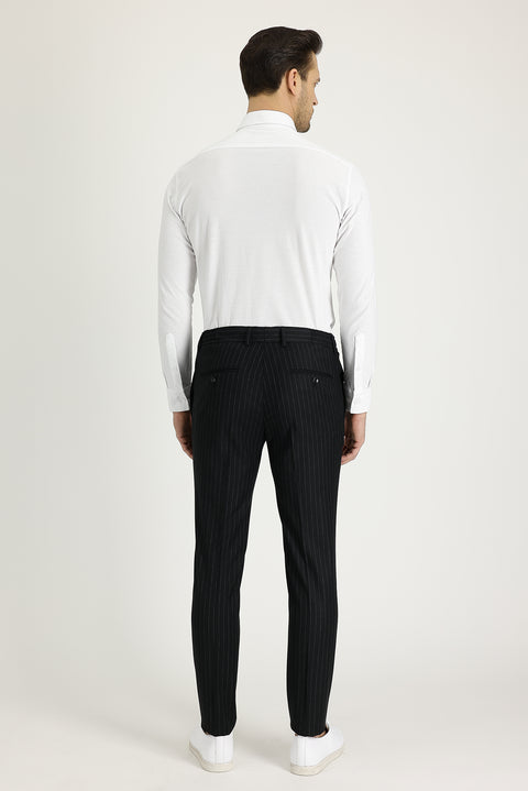 Black 7 Drop Slim Fit Striped Double-Breasted Suit