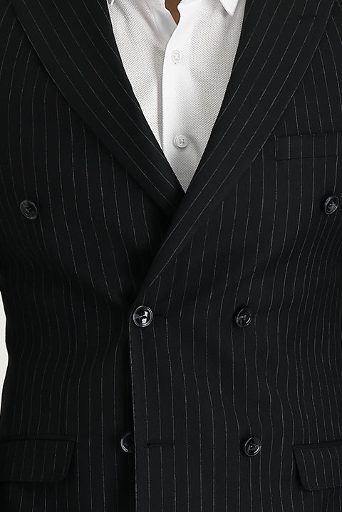 Black 7 Drop Slim Fit Striped Double-Breasted Suit