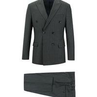 Medium Grey 7 Drop Super Slim Fit Extra Narrow Cut Striped Double-Breasted Suit