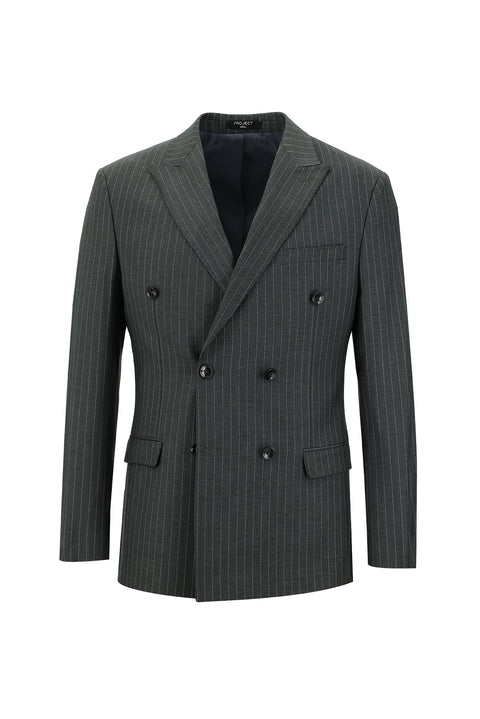 Medium Grey 7 Drop Slim Fit Striped Double-Breasted Suit