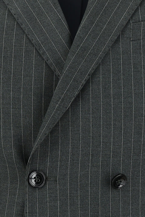 Medium Grey 7 Drop Super Slim Fit Extra Narrow Cut Striped Double-Breasted Suit