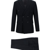 Dark Navy 7 Drop Slim Fit Striped Double-Breasted Suit