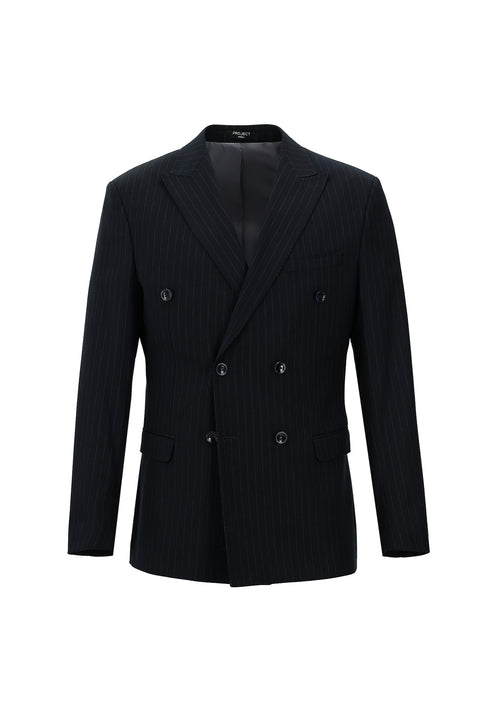 Dark Navy 7 Drop Super Slim Fit Extra Narrow Cut Striped Double-Breasted Suit