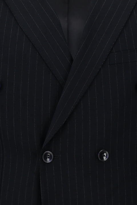 Dark Navy 7 Drop Super Slim Fit Extra Narrow Cut Striped Double-Breasted Suit