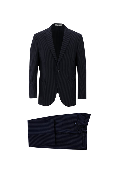 Black 6-Drop Regular Fit Standard Cut Striped Suit