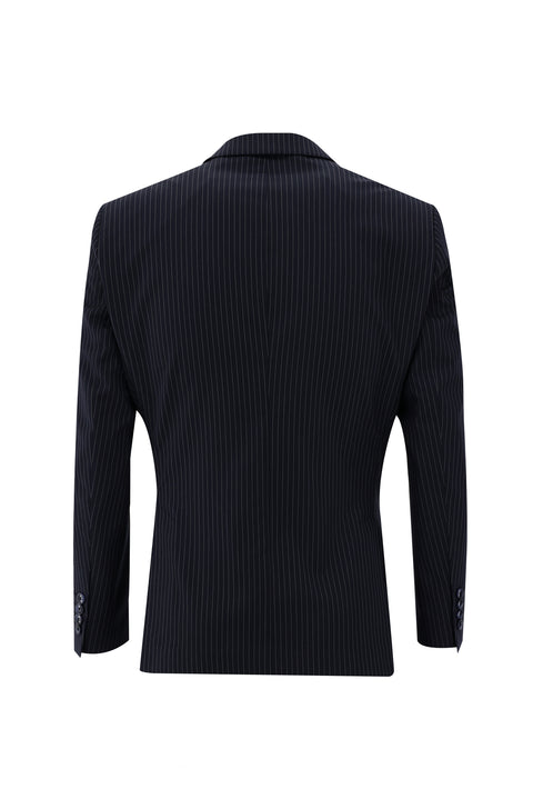 Black 6-Drop Regular Fit Standard Cut Striped Suit