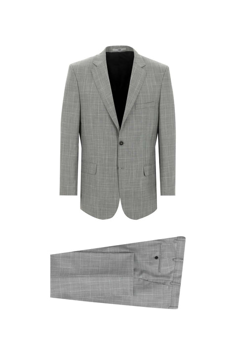 Light Grey 4-Drop Relaxed Fit Plaid Suit