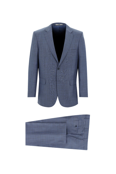 Light Blue 4-Drop Relaxed Fit Plaid Suit
