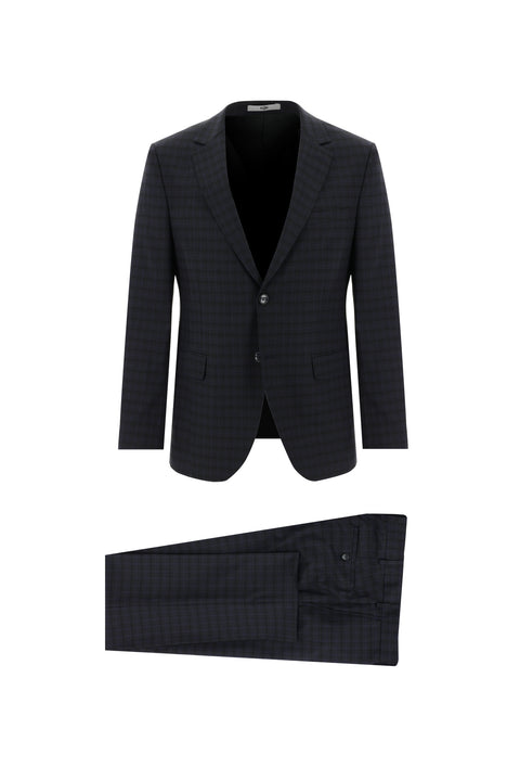 Orta Füme 7 Drop Slim Fit Dar Kesim Ekose Takım Elbise