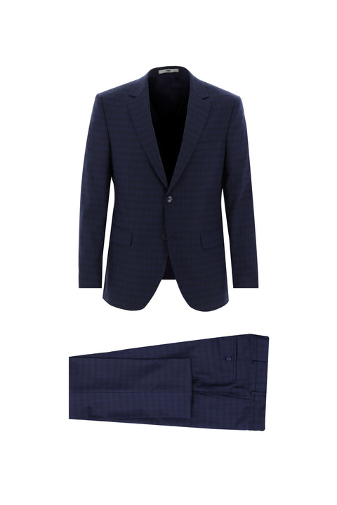 Light Navy 7 Drop Slim Fit Plaid Suit
