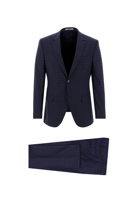 Medium Navy 7 Drop Slim Fit Plaid Suit