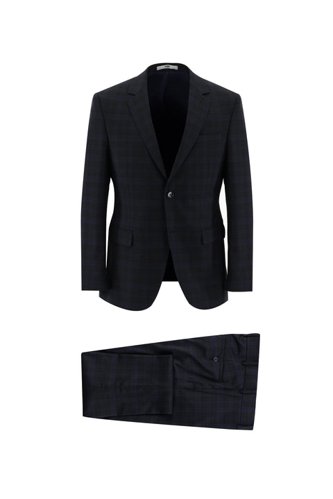 Dark Navy 7 Drop Slim Fit Plaid Suit