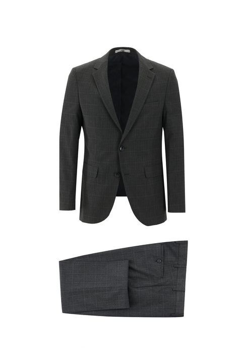 Dark Gray 7 Drop Slim Fit Plaid Suit