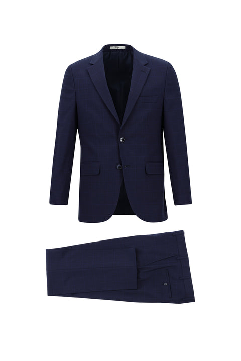 Medium Navy 4-Drop Relaxed Fit Plaid Suit