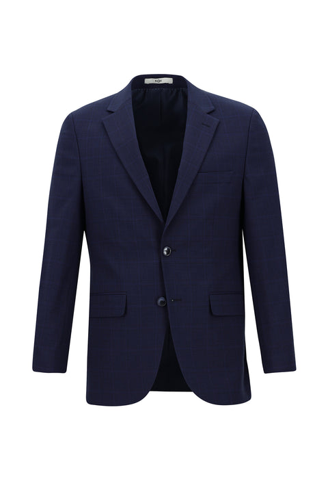 Medium Navy 4-Drop Relaxed Fit Plaid Suit