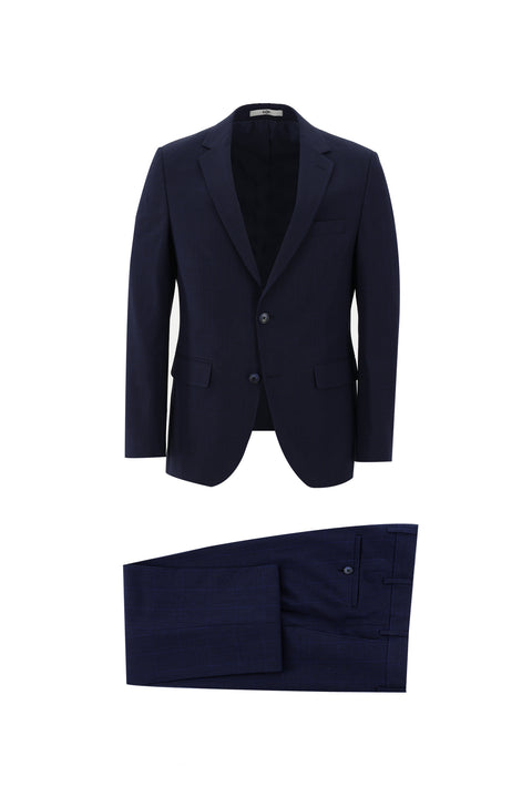 Dark Navy 4-Drop Relaxed Fit Plaid Suit