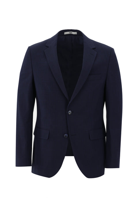Dark Navy 4-Drop Relaxed Fit Plaid Suit