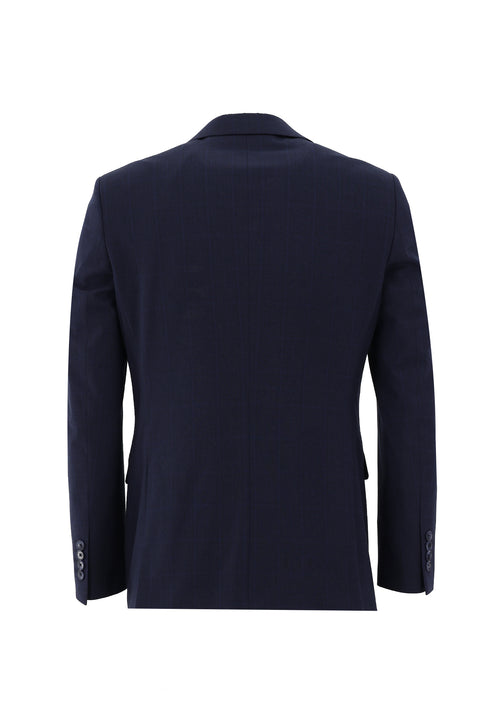 Dark Navy 4-Drop Relaxed Fit Plaid Suit