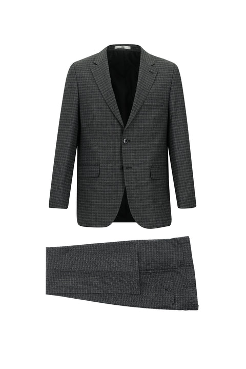 Black 4-Drop Relaxed Fit Patterned Suit