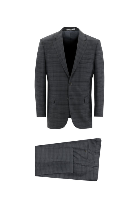 Medium Gray 4-Drop Relaxed Fit Plaid Suit