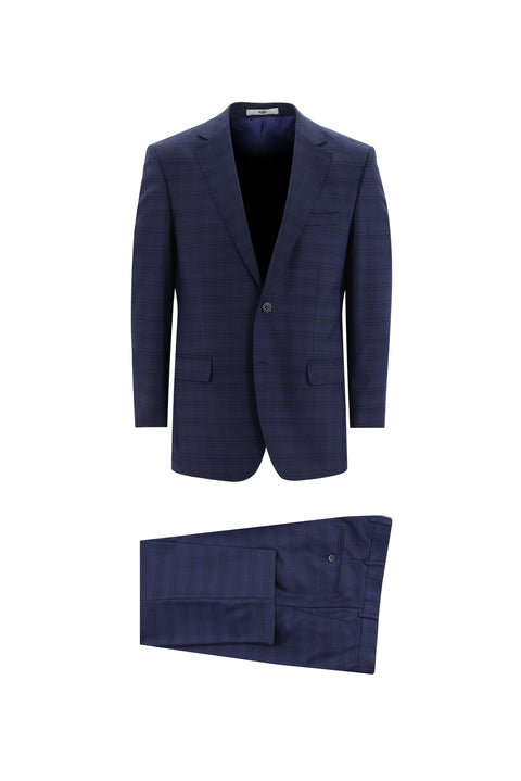 Light Navy 4-Drop Relaxed Fit Plaid Suit
