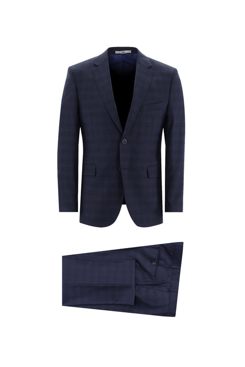 Medium Navy 7 Drop Slim Fit Plaid Suit
