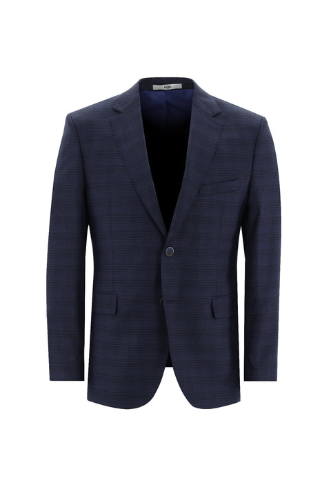 Medium Navy 7 Drop Slim Fit Plaid Suit