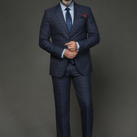 Light Navy 7 Drop Slim Fit Plaid Suit