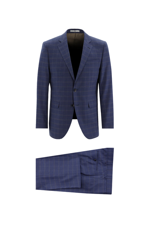 Light Navy 7 Drop Slim Fit Plaid Suit