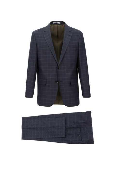 Medium Navy 4-Drop Relaxed Fit Plaid Suit