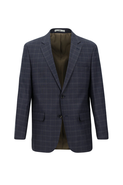 Medium Navy 4-Drop Relaxed Fit Plaid Suit