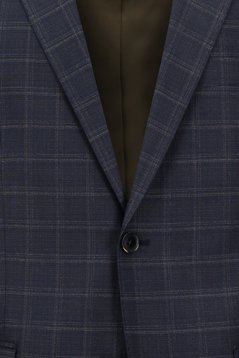 Medium Navy 4-Drop Relaxed Fit Plaid Suit