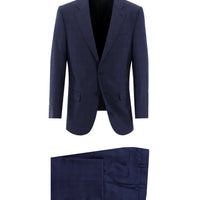 Medium Navy 4-Drop Relaxed Fit Plaid Suit