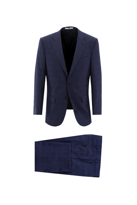 Medium Navy 4-Drop Relaxed Fit Plaid Suit