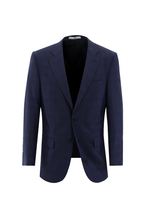 Medium Navy 4-Drop Relaxed Fit Plaid Suit