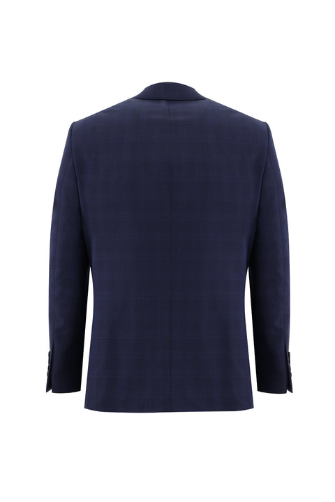 Medium Navy 4-Drop Relaxed Fit Plaid Suit