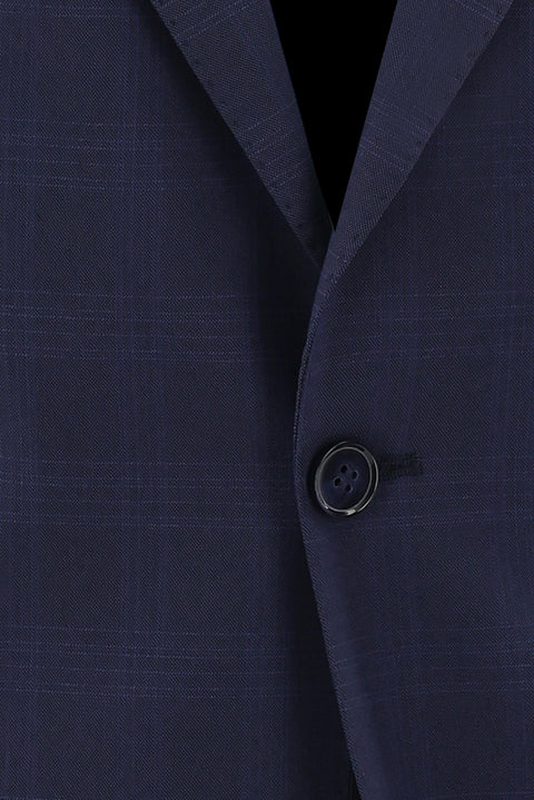Medium Navy 4-Drop Relaxed Fit Plaid Suit