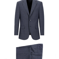 Dark Navy 4-Drop Relaxed Fit Plaid Suit