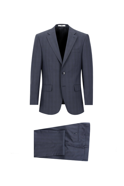 Dark Navy 4-Drop Relaxed Fit Plaid Suit