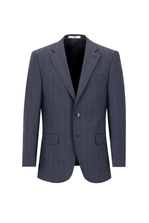 Dark Navy 4-Drop Relaxed Fit Plaid Suit