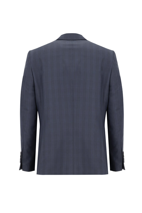 Dark Navy 4-Drop Relaxed Fit Plaid Suit