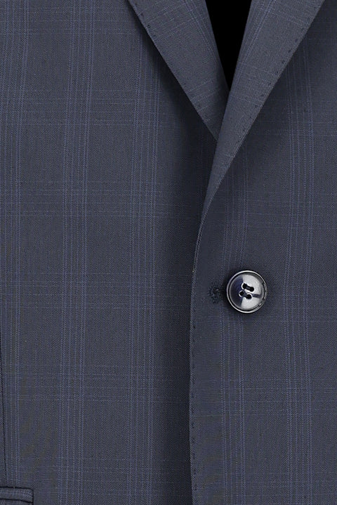 Dark Navy 4-Drop Relaxed Fit Plaid Suit