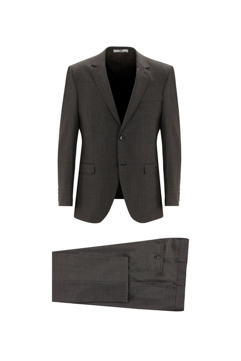 Medium Brown 7 Drop Slim Fit Narrow Cut Wool Plaid Suit