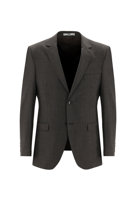 Medium Brown 7 Drop Slim Fit Narrow Cut Wool Plaid Suit