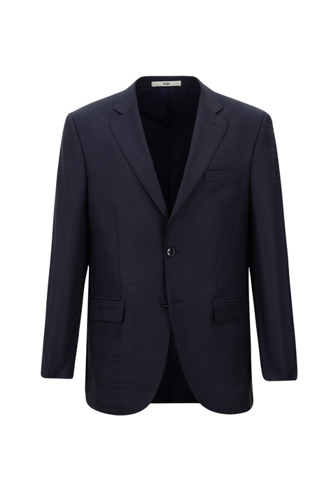 Dark Navy 4-Drop Relaxed Fit Wool Plaid Suit