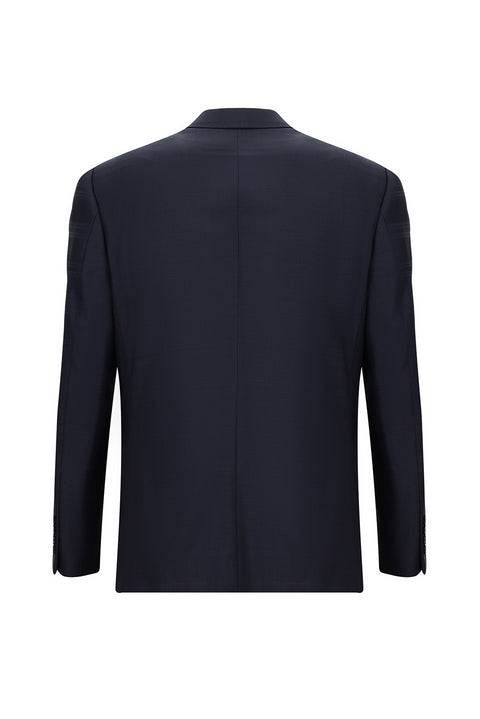 Dark Navy 4-Drop Relaxed Fit Wool Plaid Suit
